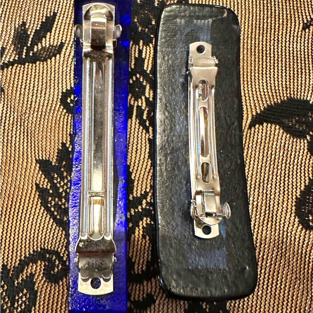 2 Vintage Handcrafted Glass (One of A Kind) Hair Barrettes (Large Size) - Picture 4 of 10